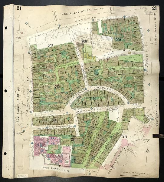 London EC2Y EC1A Barbican pre-WW2 bomb damage. Jewin Street GOAD 1929 old map